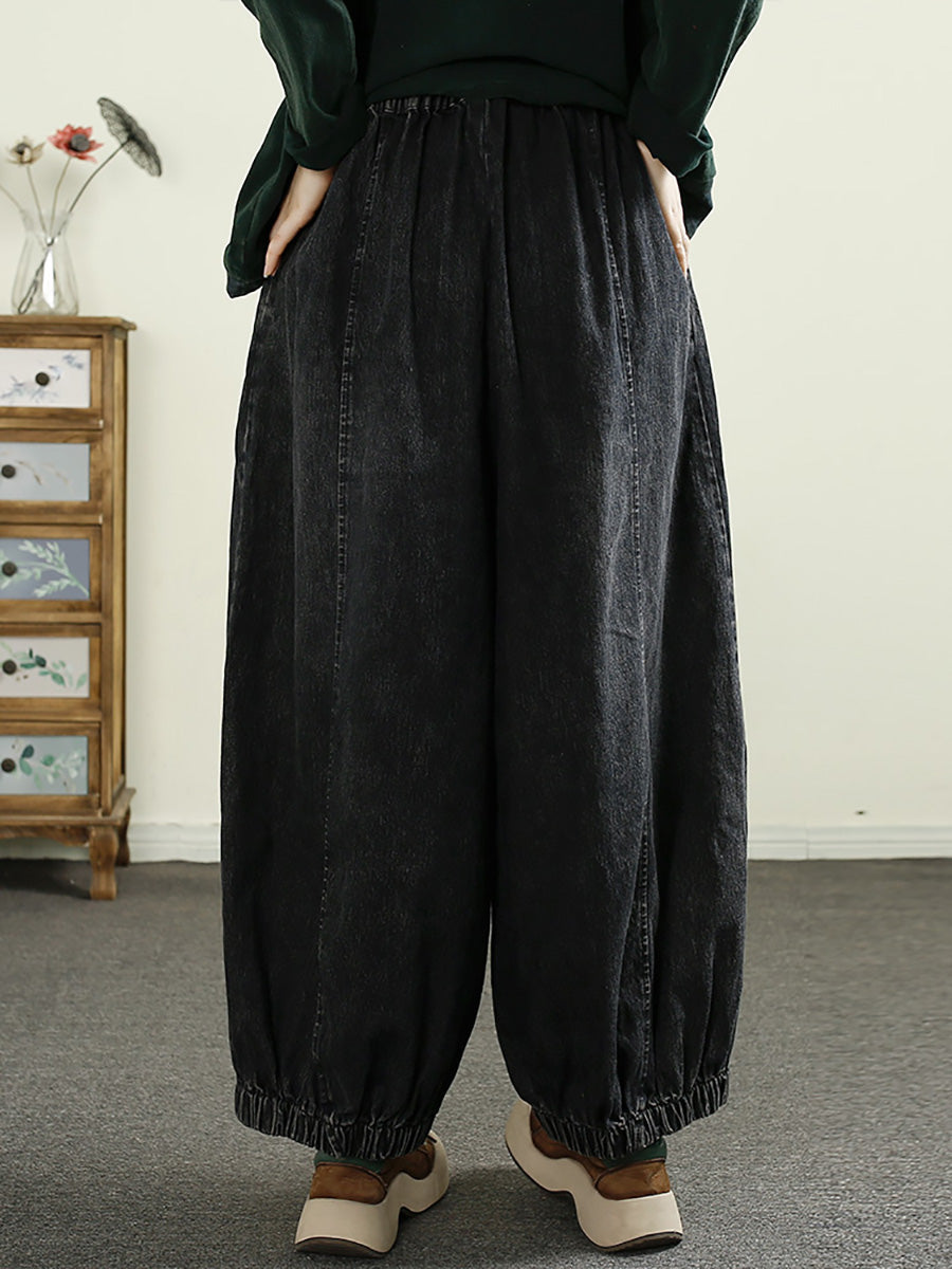 Damen Herbst Patch Gespleißte Denim Haremshose AI1053