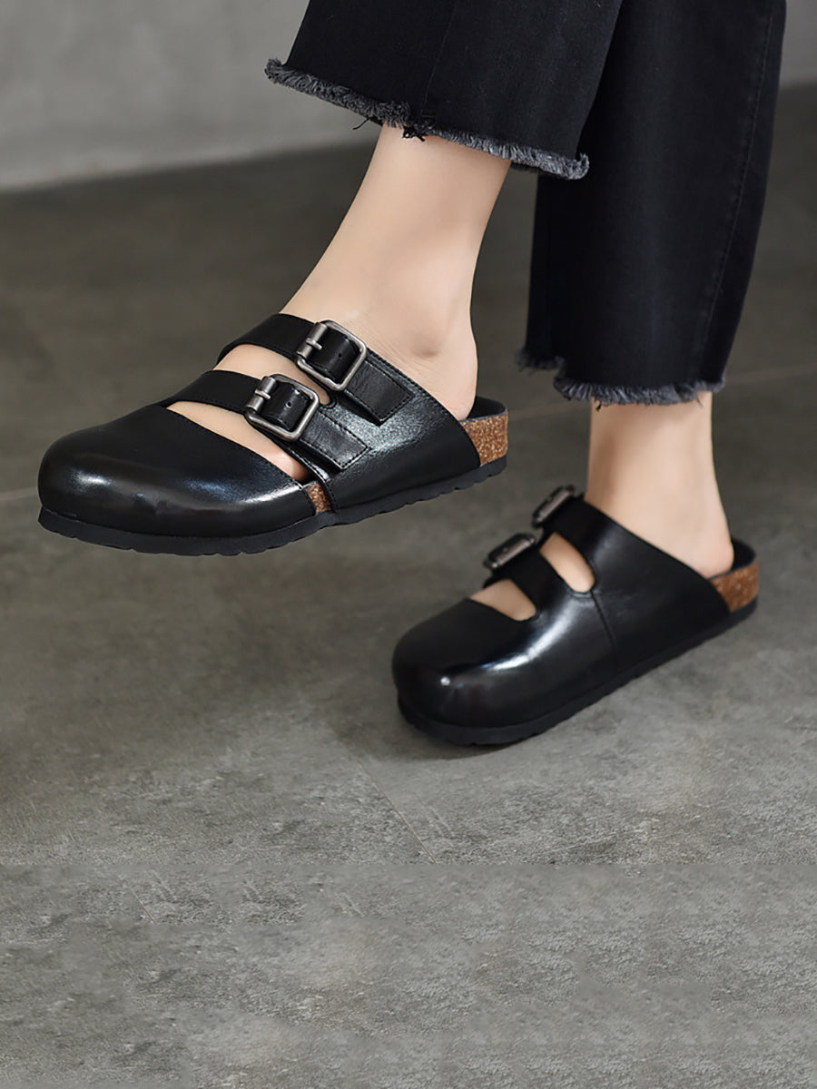 Women Summer Solid Leather Flat Birkenstock Slippers AH615