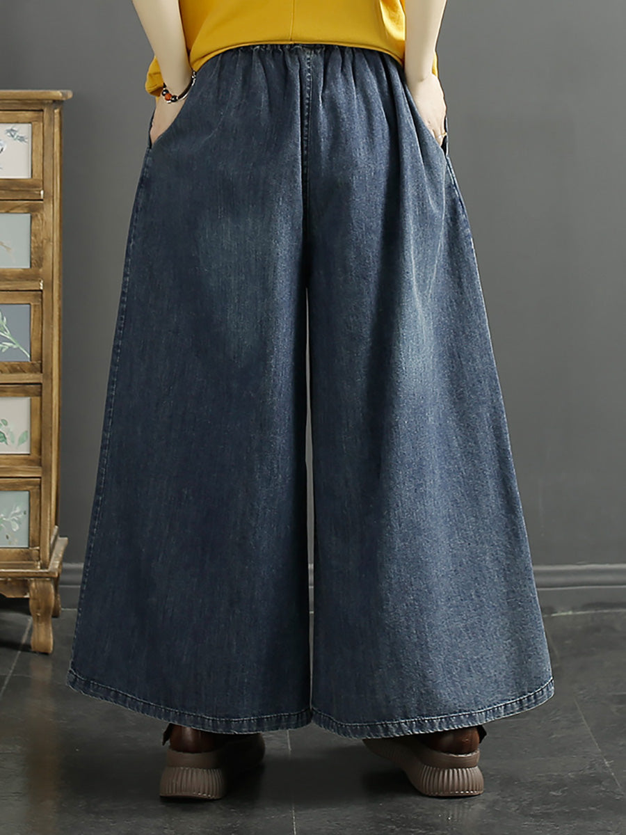 Damen Vintage Ethno Stickerei Weite Jeanshose KL1008