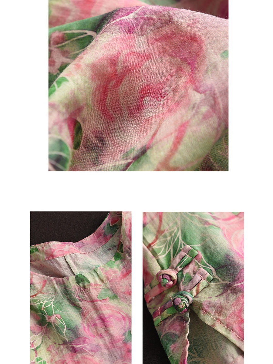 Damen Artsy Floral Sommer Ramie Pullover Shirt KL1016