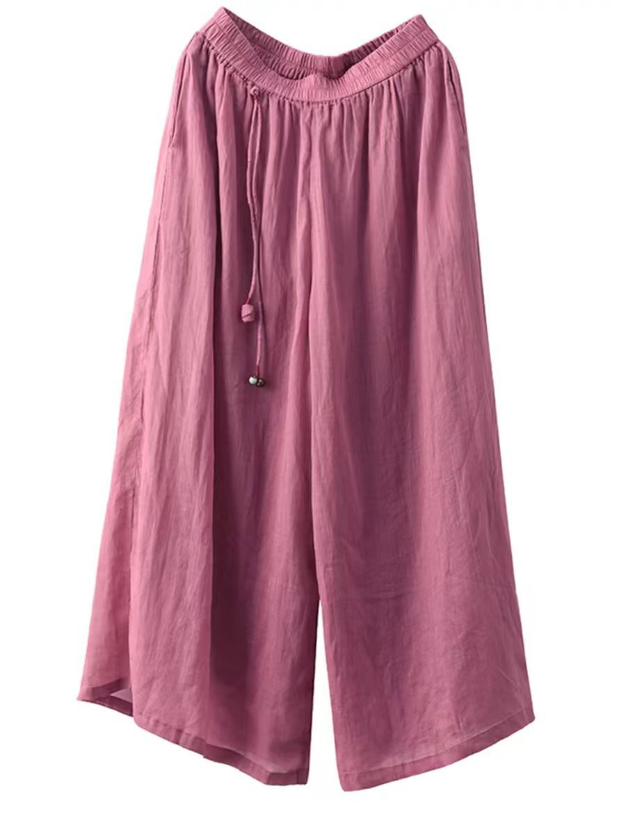 Pantalon d'été en ramie à jambe large et double épaisseur pour femme FD049