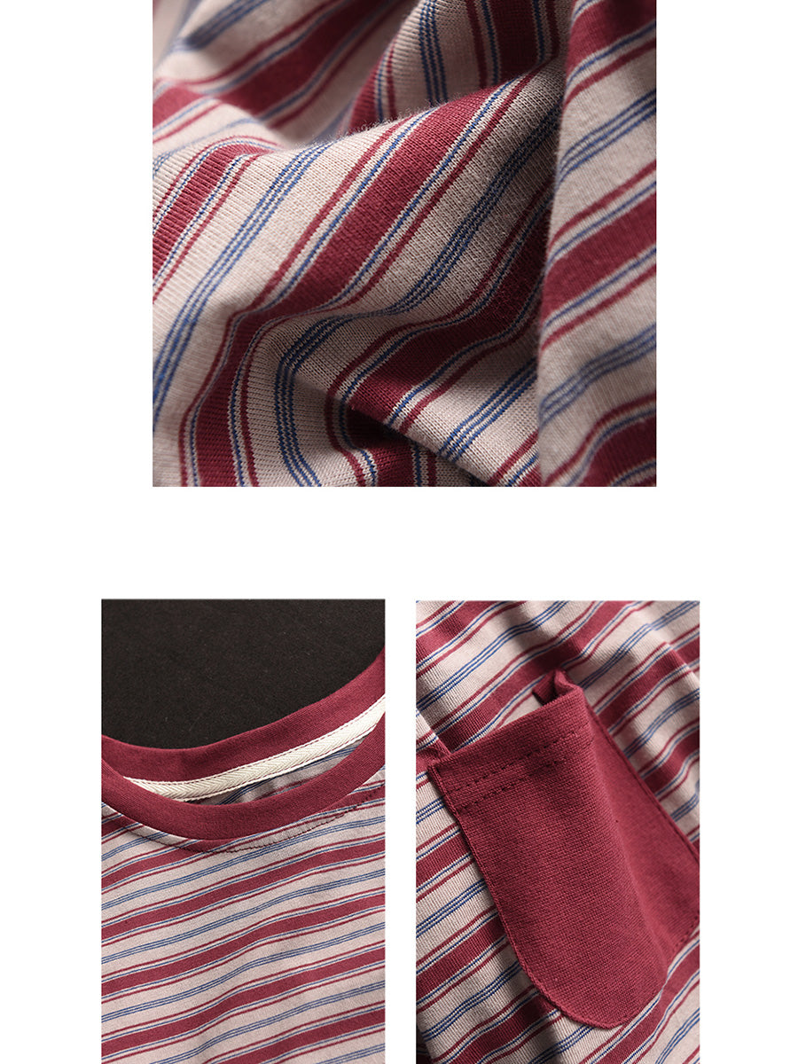 Women Casual Summer Stripe Spliced Loose Shirt AH836