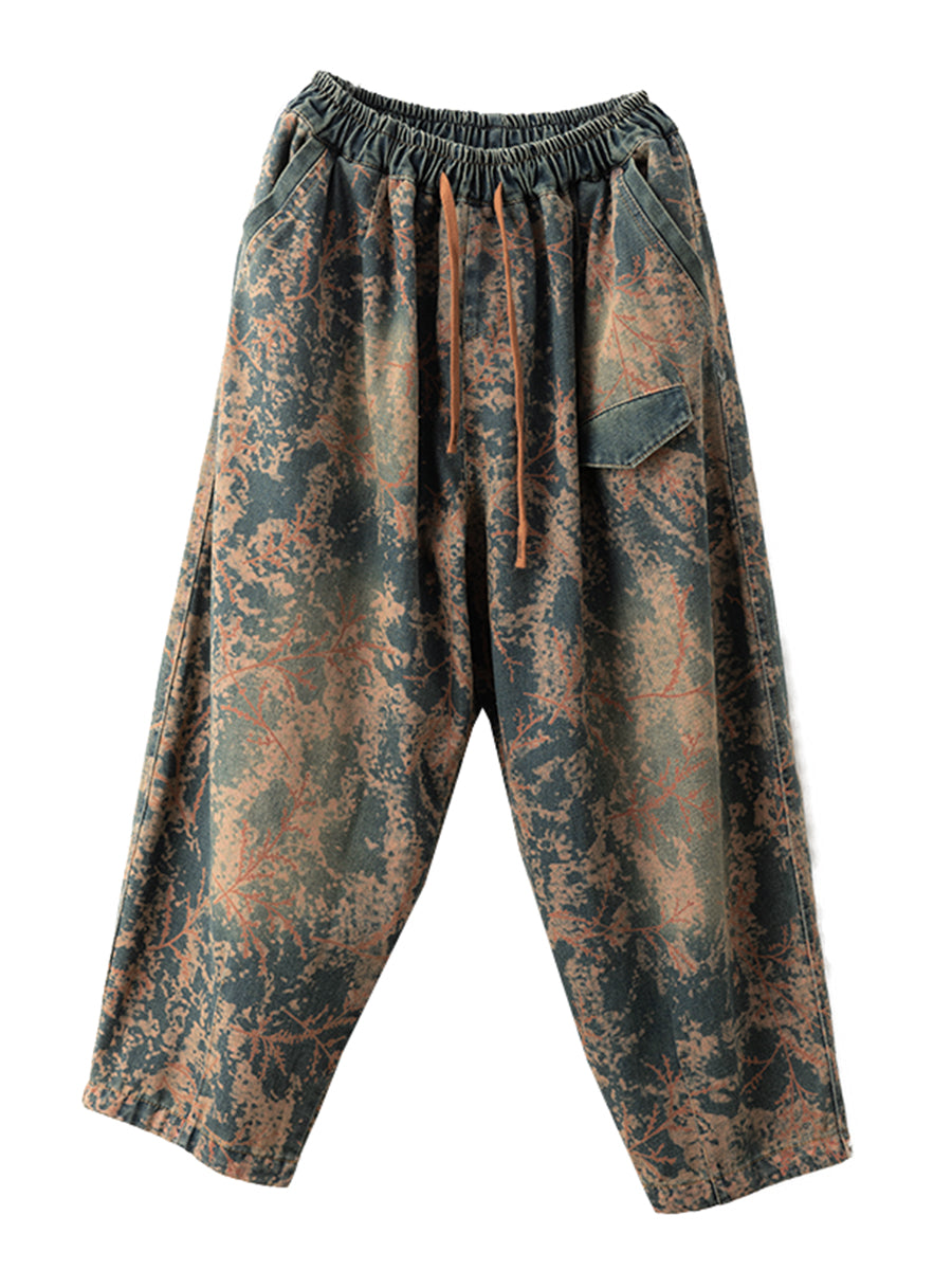 Pantalon sarouel décontracté en denim à bretelles pour femme, teinture par nouage, automne, AI1028