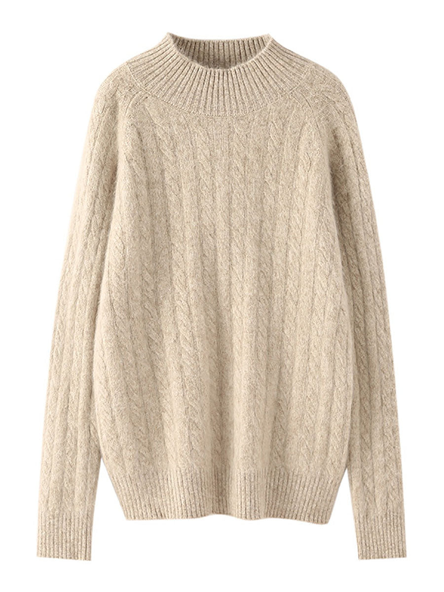 Damen Herbst Vintage Halbrollkragen 100% Wolle Trist Pullover BA1065