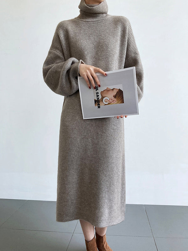 Robe pull ample à manches longues bouffantes et col montant violet Urban AN1052