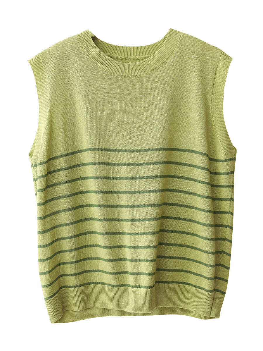 Damen Sommer Casual Streifen Strick O-Ausschnitt Leinen Weste CX004