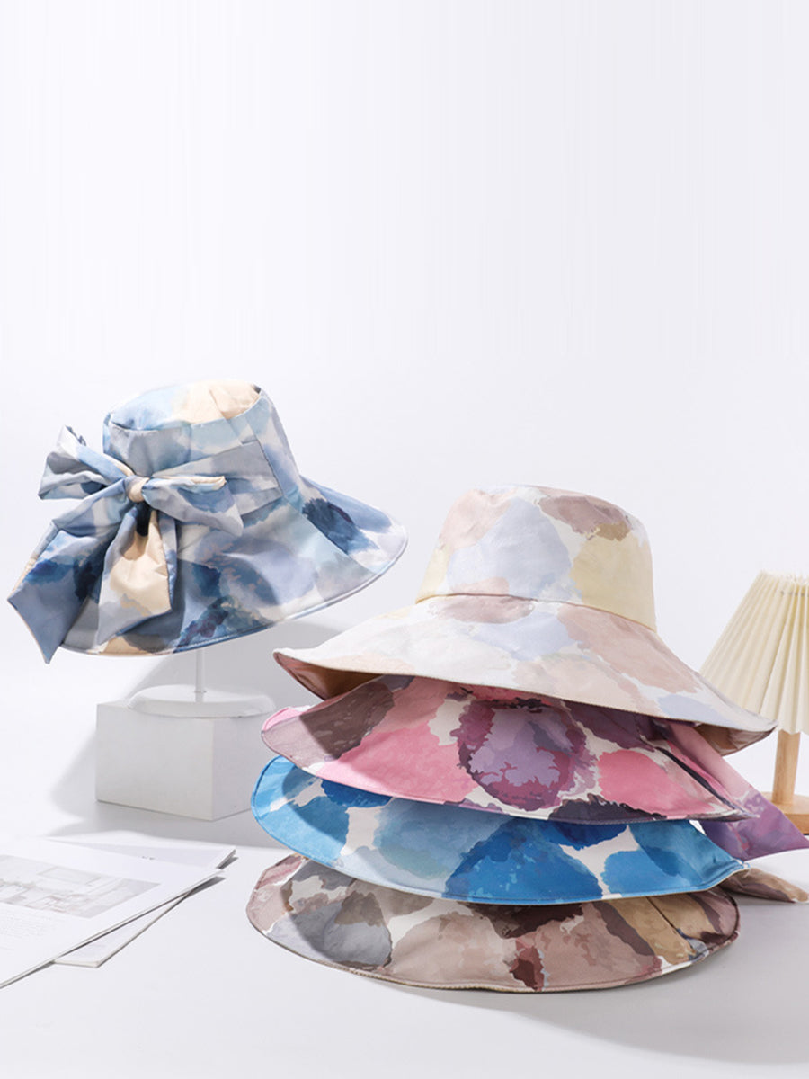 Chapeau artistique pour femme à nœud papillon résistant au soleil et colorblock