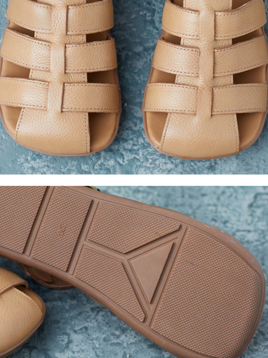 Chaussures plates décontractées d'été en cuir solide pour femmes FD036