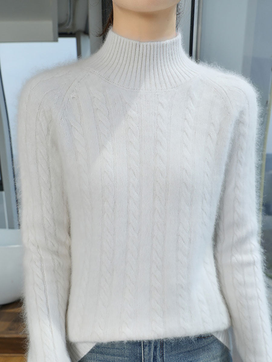 Damen Herbst Vintage Halbrollkragen 100% Wolle Trist Pullover BA1065
