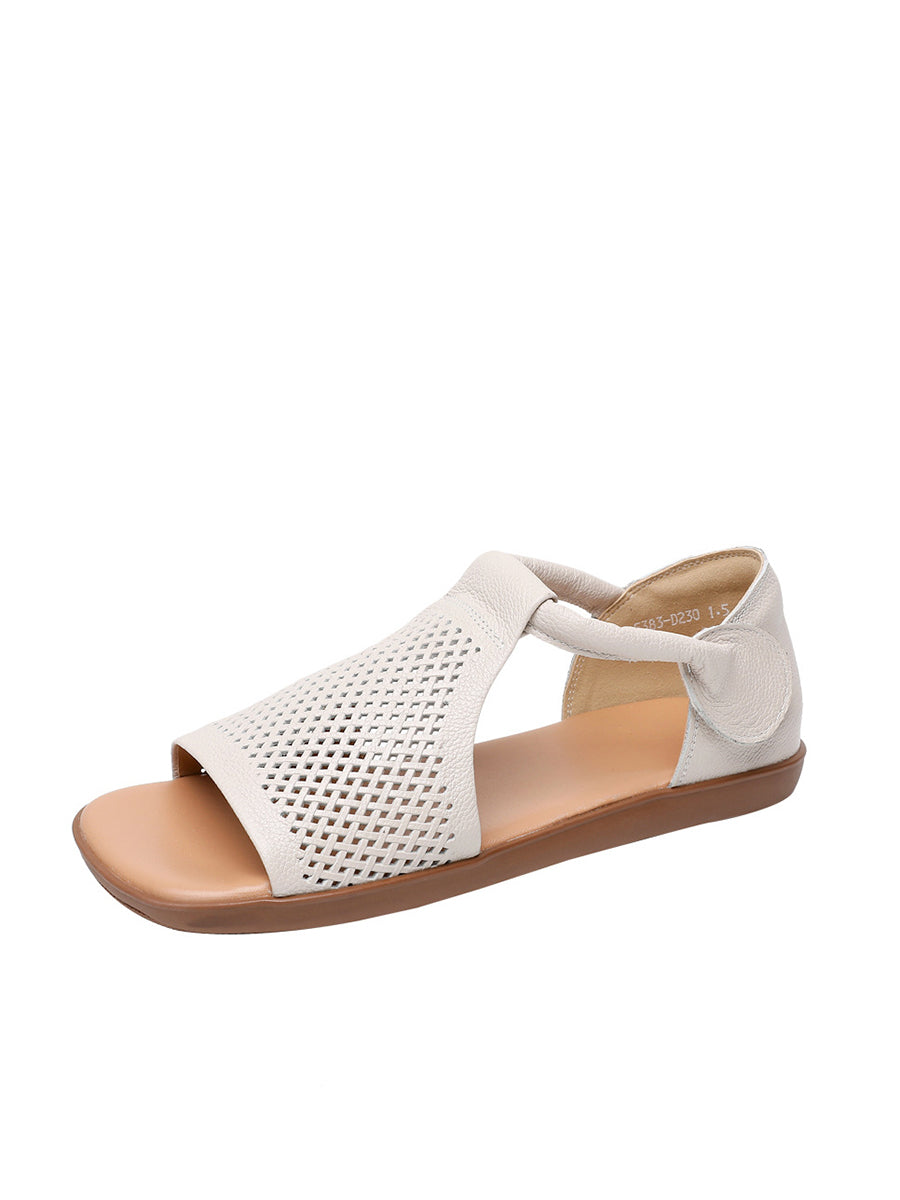 Sandals Leather Flat Hollow Summer Out Casua Women