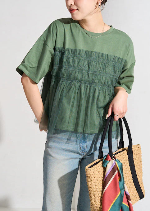 Feines Patchwork Grün Tüll Oversize Tanks Sommer