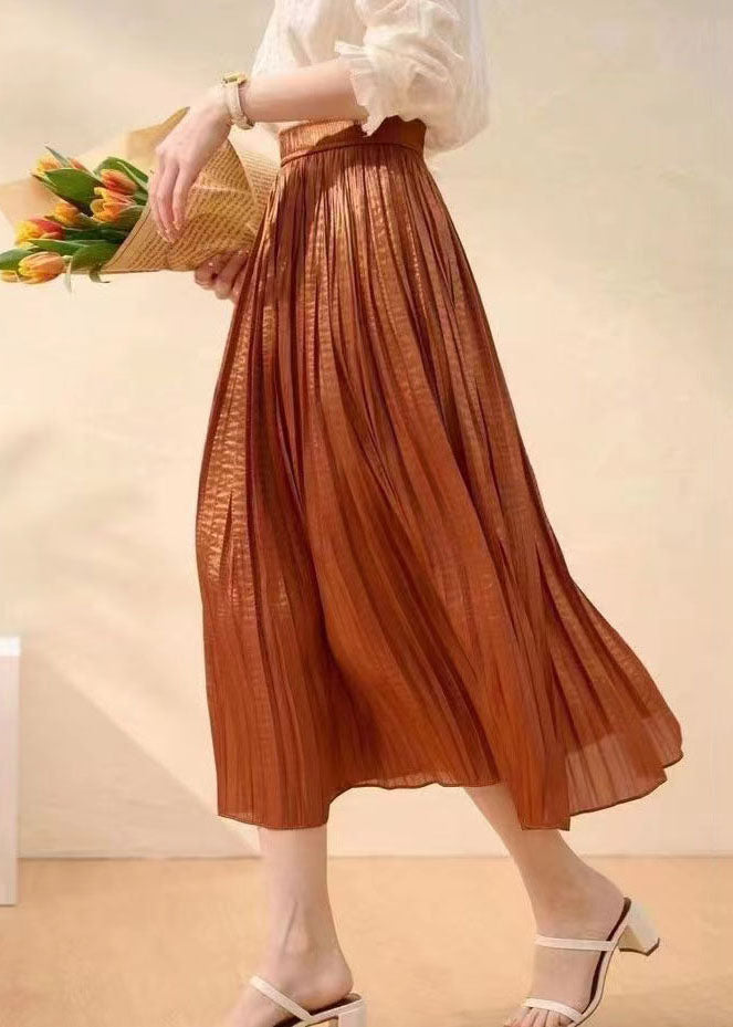 Jupes patchwork en soie plissée caramel pour femmes Été AZ1020