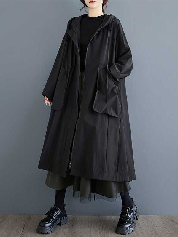 Lässiger Trenchcoat mit Kapuze und Taschen, Reißverschluss, Kordelzug am Saum, langen Ärmeln, TW021