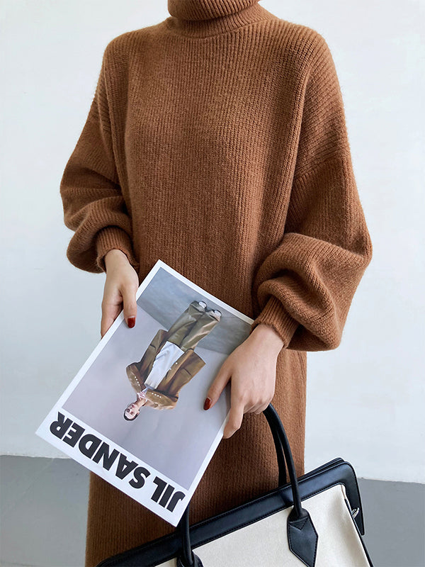 Robe pull ample à manches longues bouffantes et col montant violet Urban AN1052