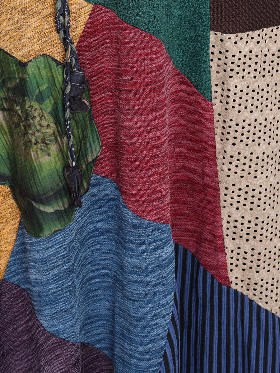 Damen Herbst Colorblock Halb Rollkragen Strickkleid QU011