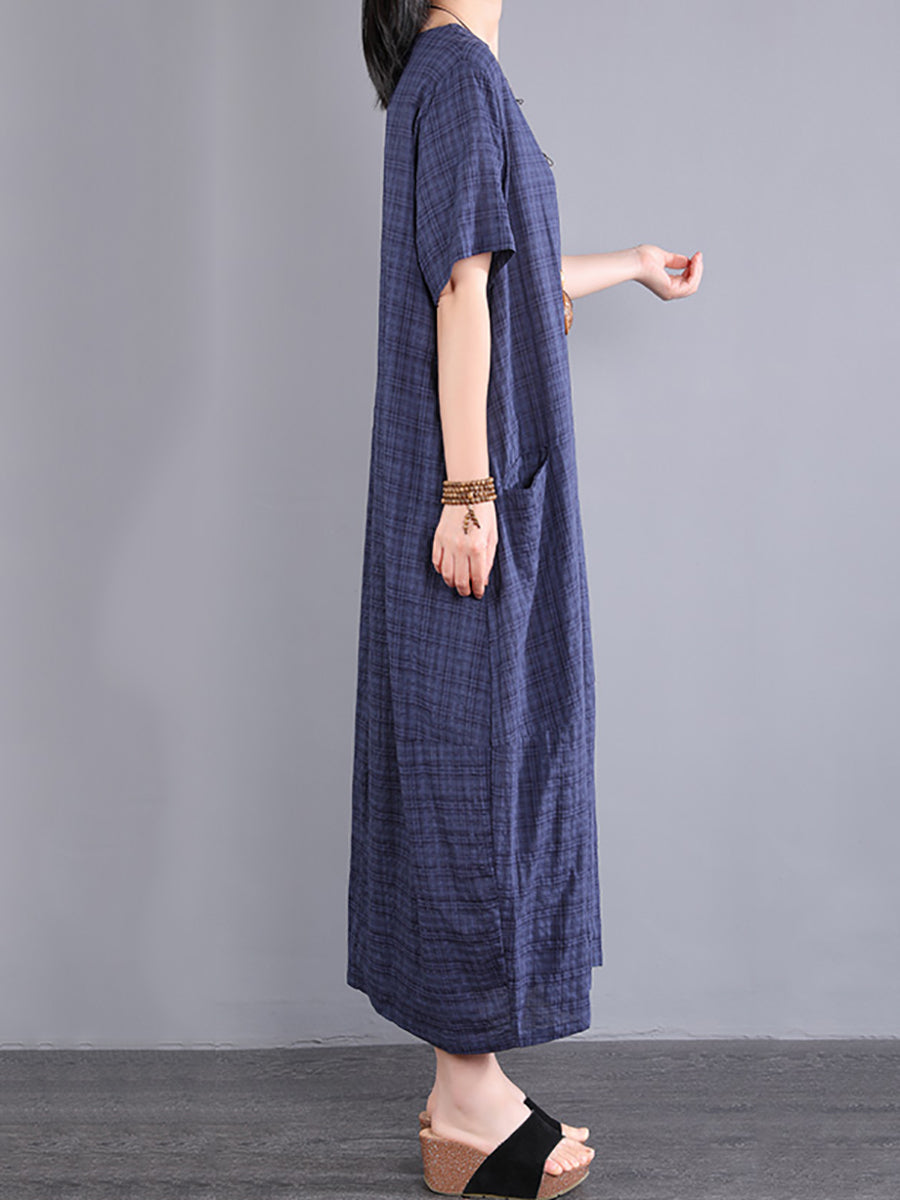 Übergröße Damen Sommer Artsy Plaid Lockeres Kleid KL1026