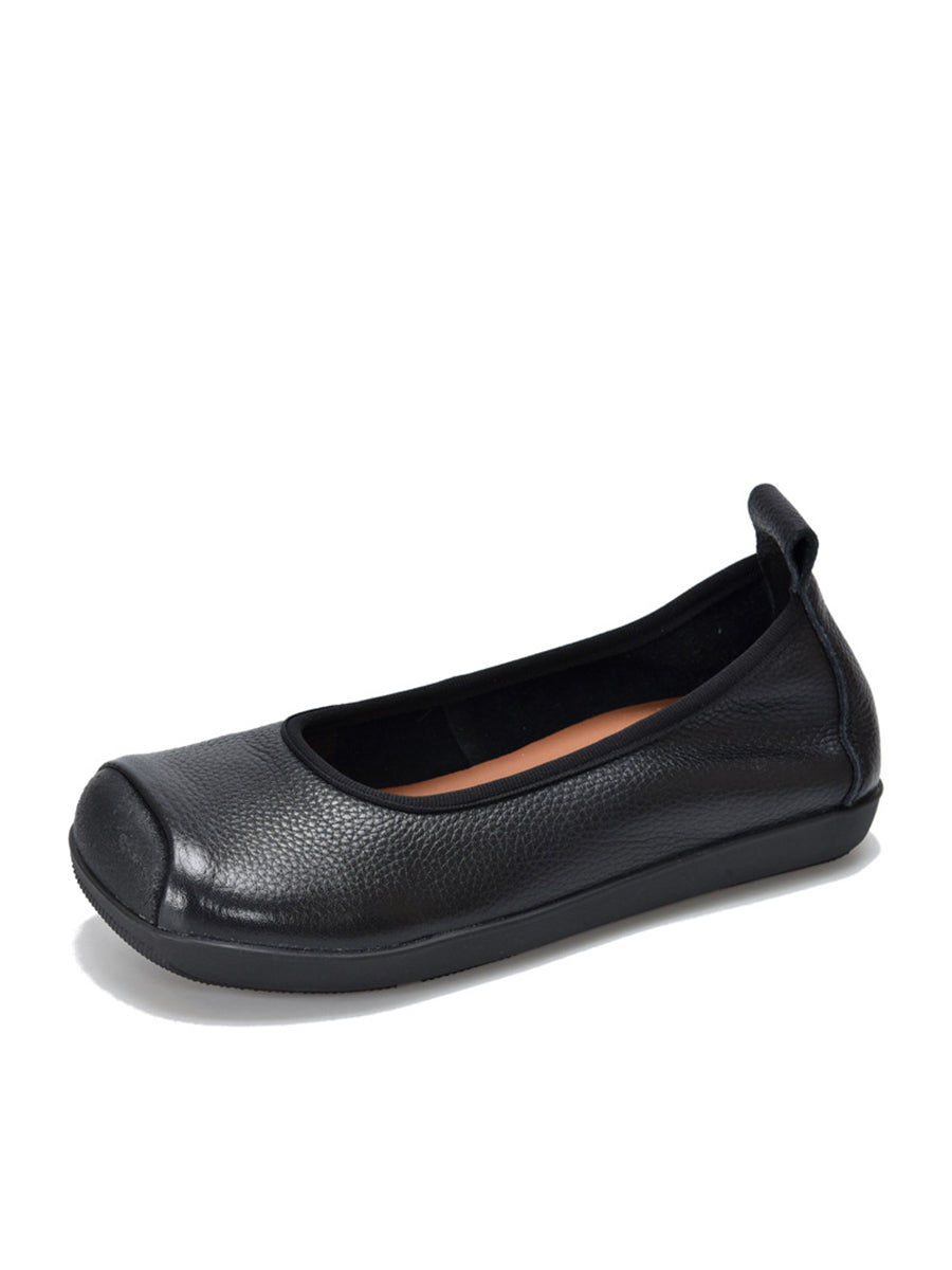 Women Summer Vintage Soft Leather Colorblock Flat Shoes RR1021