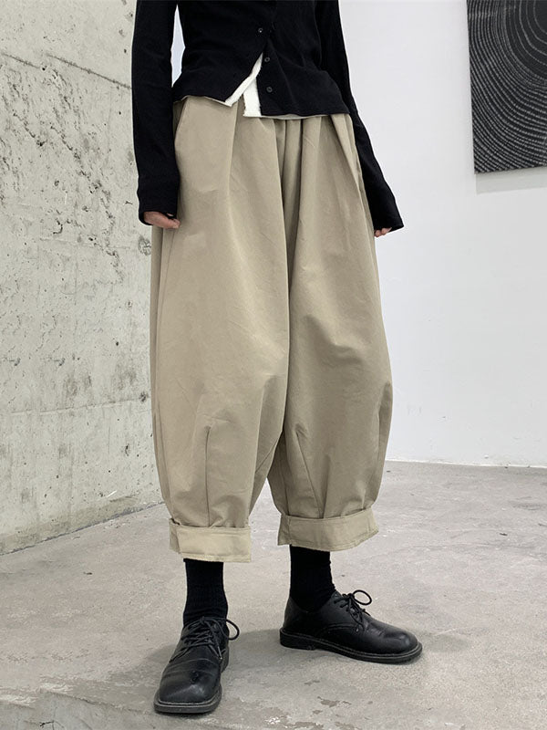 Pantalon sarouel plissé taille haute élastique simple café WS009