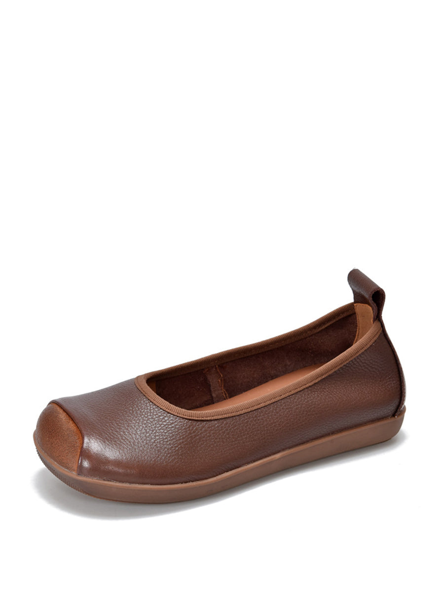 Women Summer Vintage Soft Leather Colorblock Flat Shoes RR1021