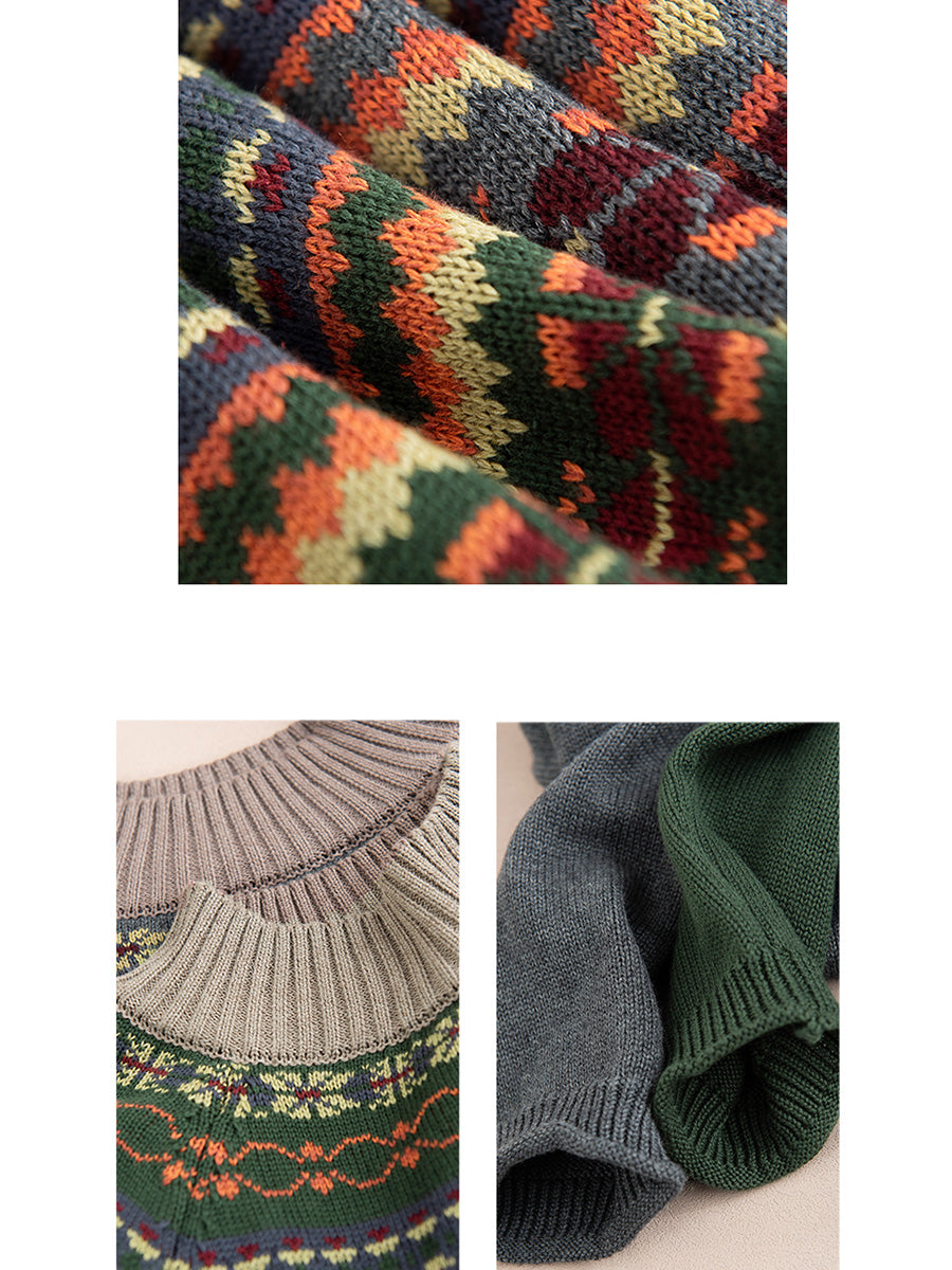 Damen Vintage Herbst Jacquard Halb Rollkragenpullover AI1005