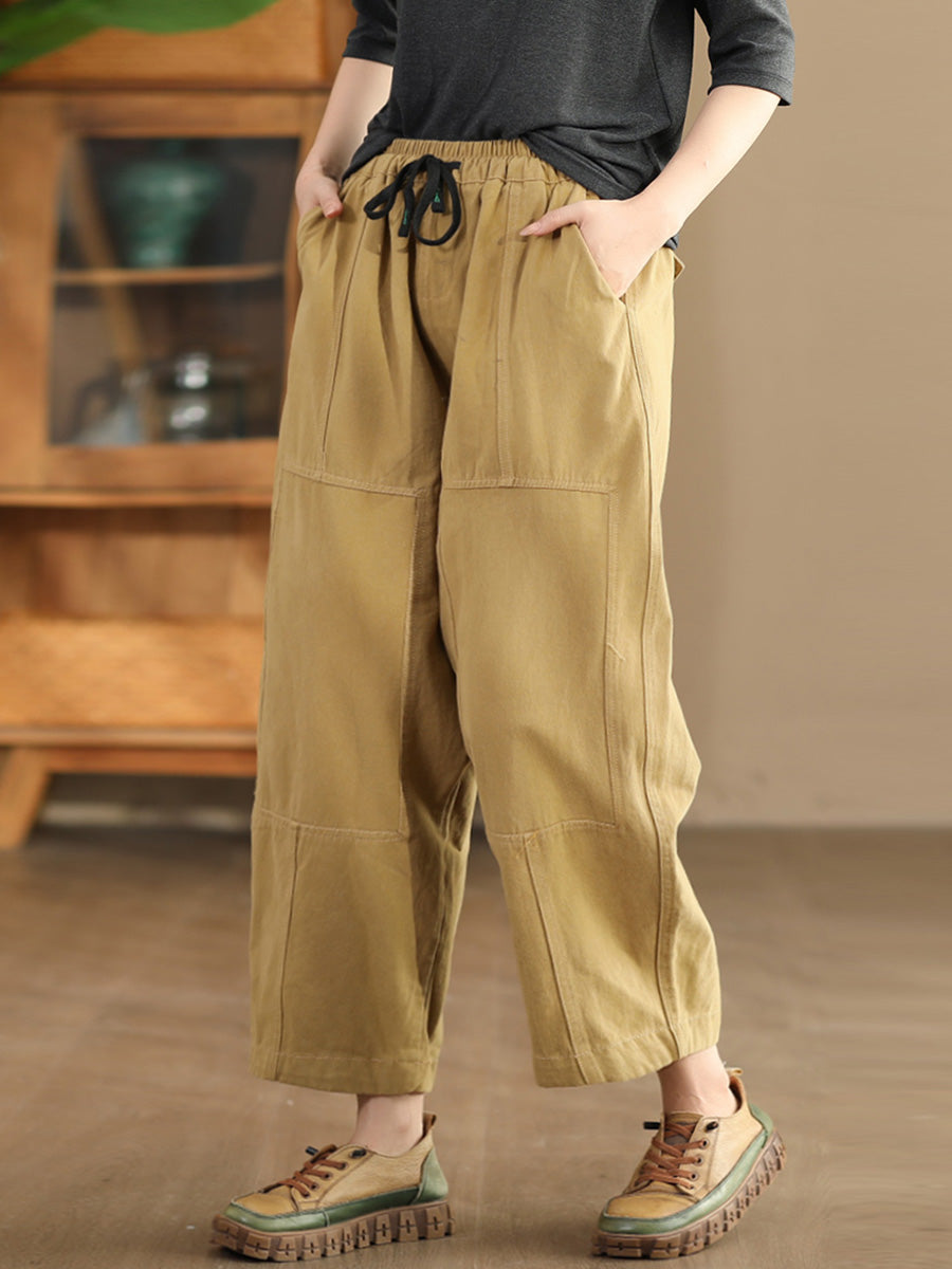 Pantalon sarouel à poches épissées solides vintage pour femmes AI1030
