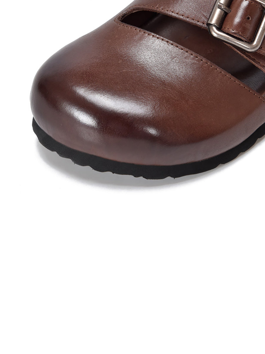 Women Summer Solid Leather Flat Birkenstock Slippers AH615