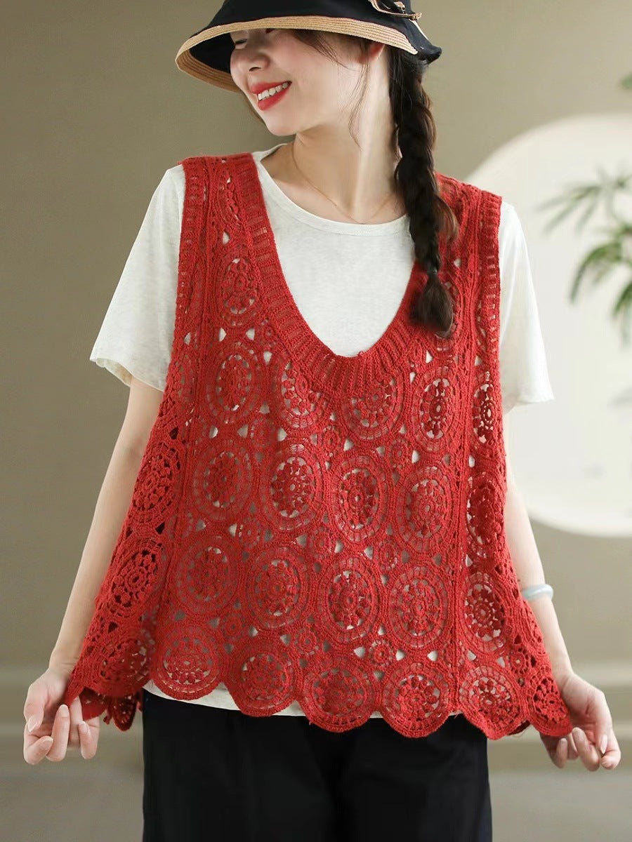 Artsy Strickweste mit V-Ausschnitt und Cutout für Damen AS1046