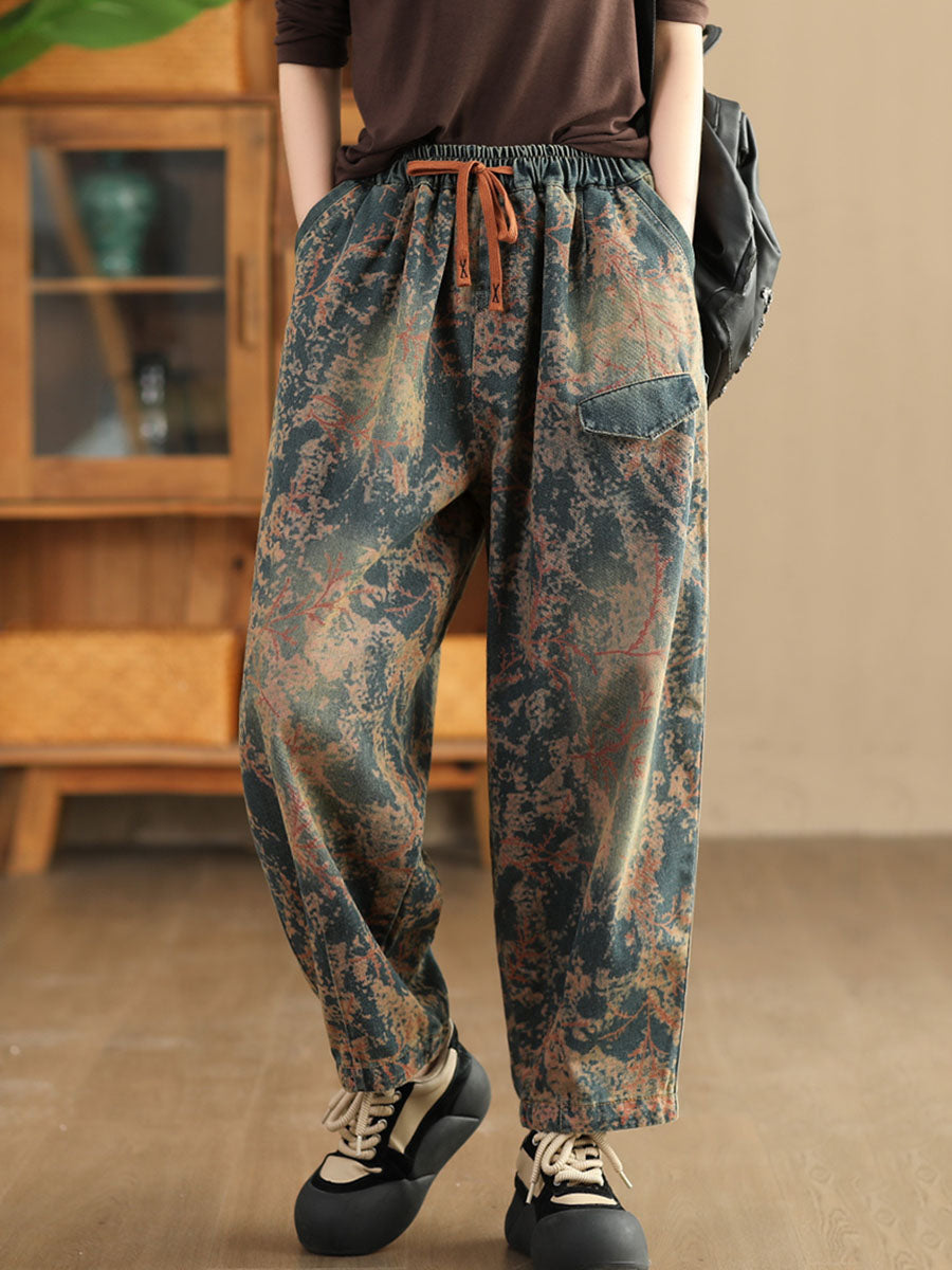 Pantalon sarouel décontracté en denim à bretelles pour femme, teinture par nouage, automne, AI1028
