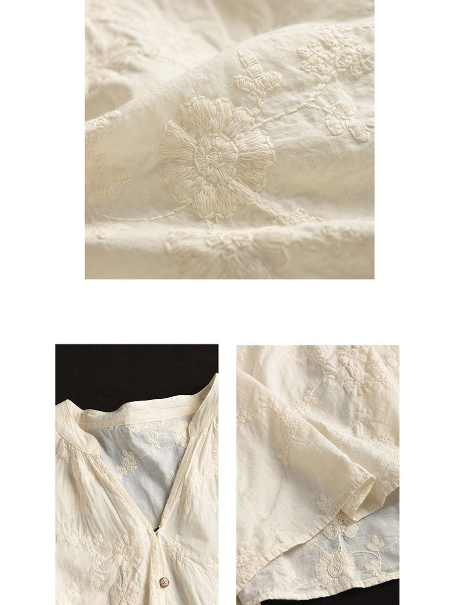 Damen Sommer Artsy Flower Jacquard Dünne Knopf Baumwollbluse CX037