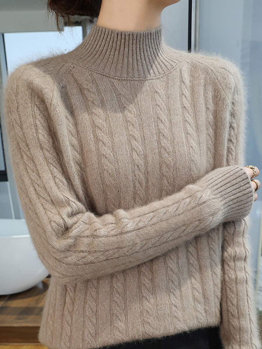 Damen Herbst Vintage Halbrollkragen 100% Wolle Trist Pullover BA1065