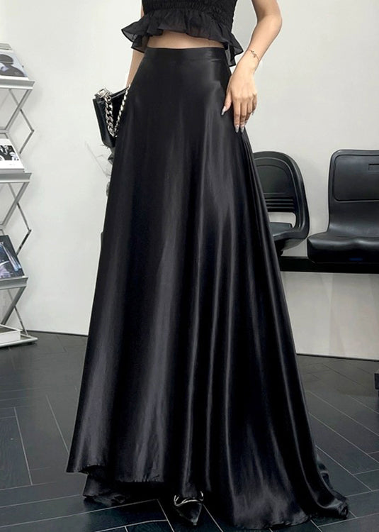 Nouvelle jupe longue en soie noire unie taille haute pour l'été QP064