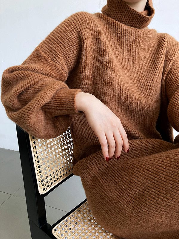 Robe pull ample à manches longues bouffantes et col montant violet Urban AN1052