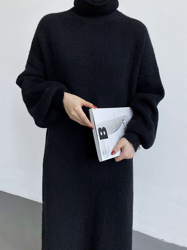 Robe pull ample à manches longues bouffantes et col montant violet Urban AN1052