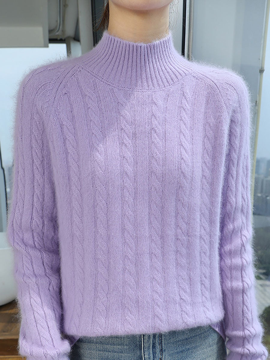 Damen Herbst Vintage Halbrollkragen 100% Wolle Trist Pullover BA1065