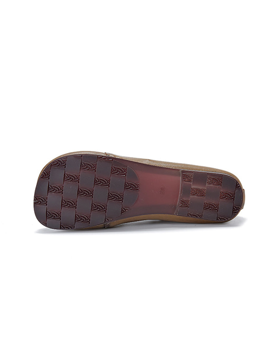 Chaussures plates d'été rétro en cuir massif à bout carré pour femmes CX041