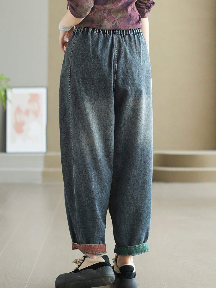 Women Autumn Artsy Spliced Denim Harem AH1038