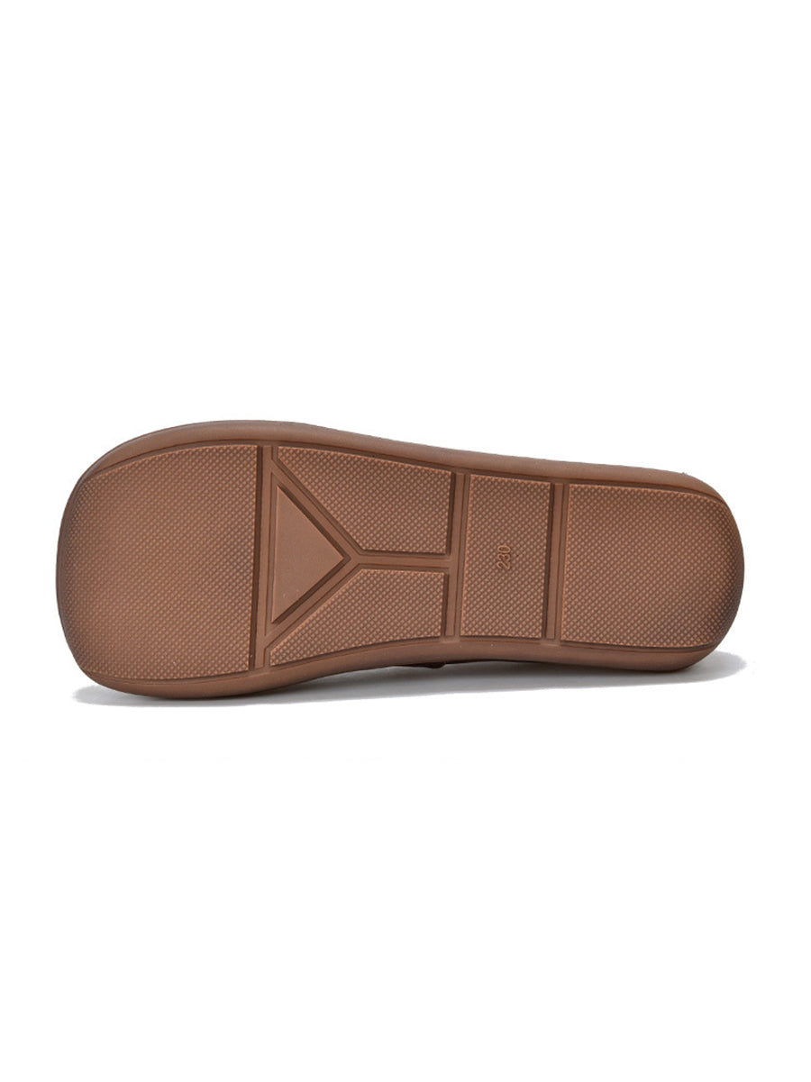Women Summer Vintage Soft Leather Colorblock Flat Shoes RR1021