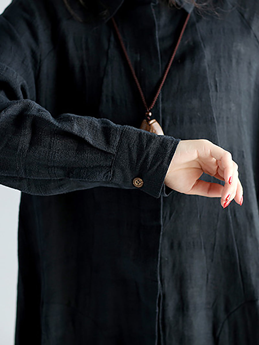 Plus Size Women Casual Solid Spring Black Long Shirt AS1030