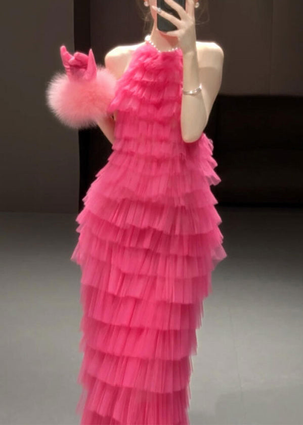 Robes dos nu Belle Rose Solide Plissée Sans Manches