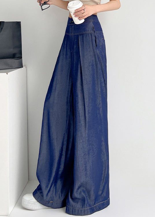 Pantalon en jean taille haute avec poches bleu marine pour l'été NN007
