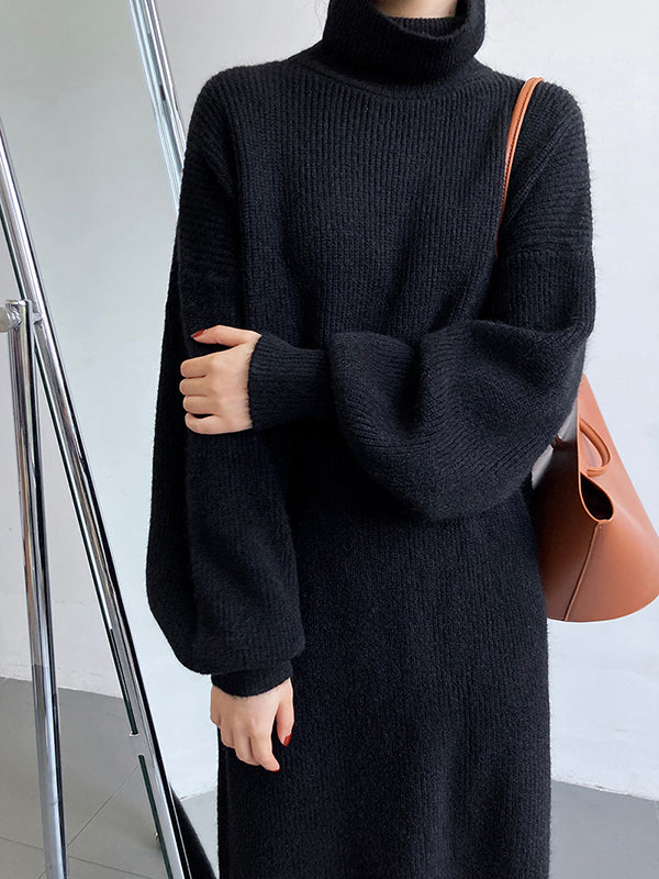 Robe pull ample à manches longues bouffantes et col montant violet Urban AN1052