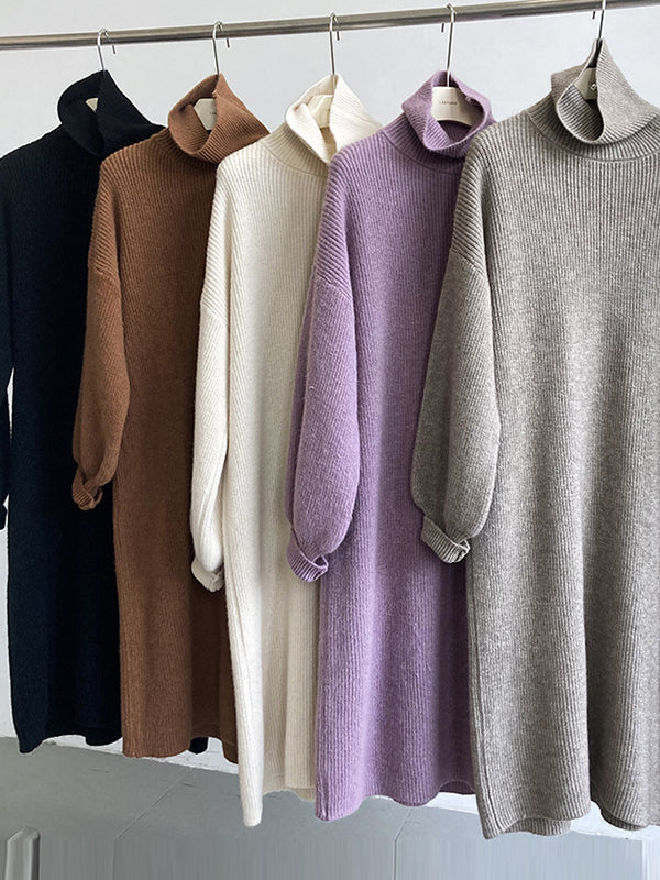 Robe pull ample à manches longues bouffantes et col montant violet Urban AN1052