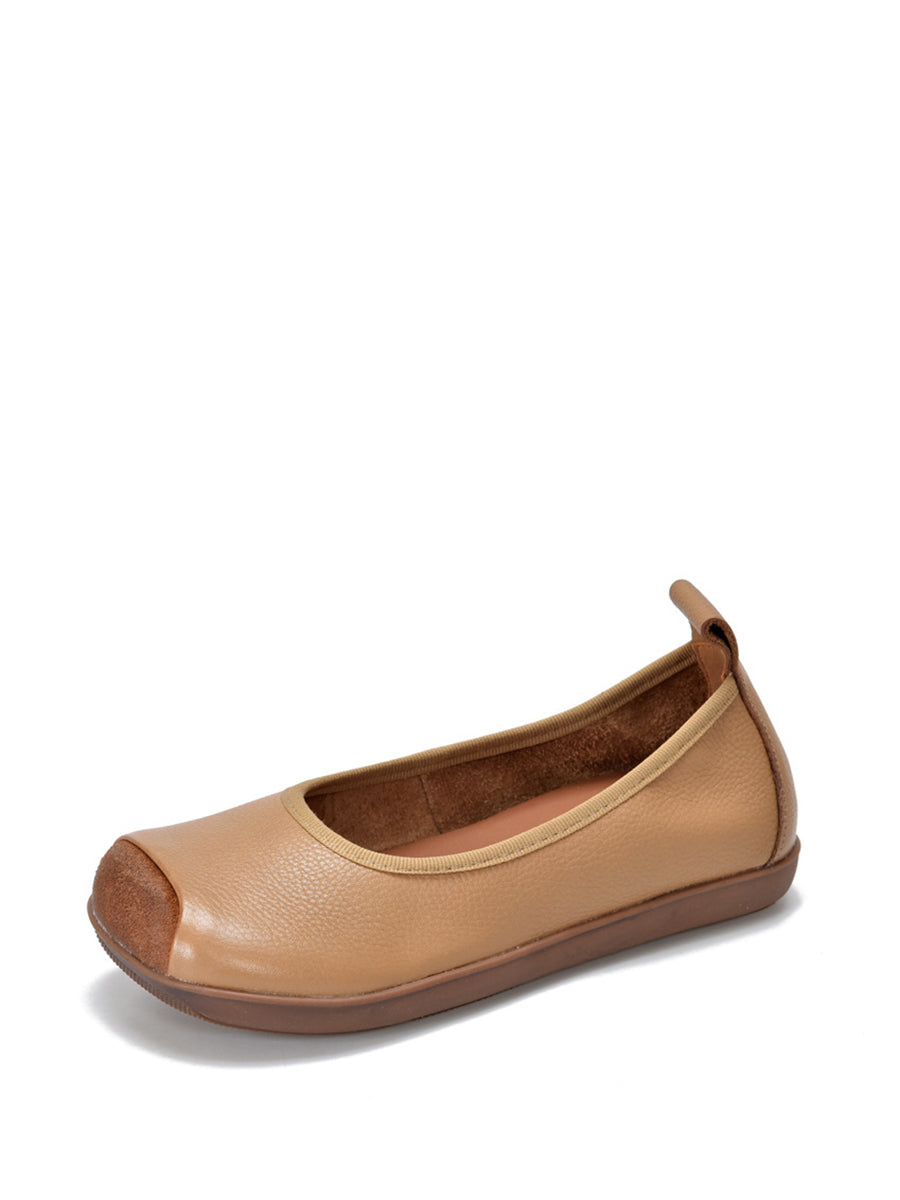 Women Summer Vintage Soft Leather Colorblock Flat Shoes RR1021