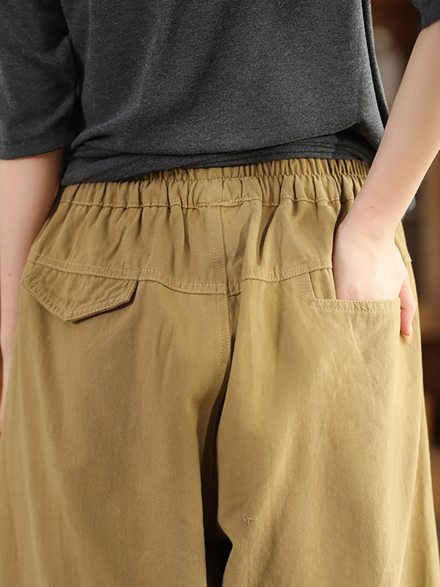 Pantalon sarouel à poches épissées solides vintage pour femmes AI1030