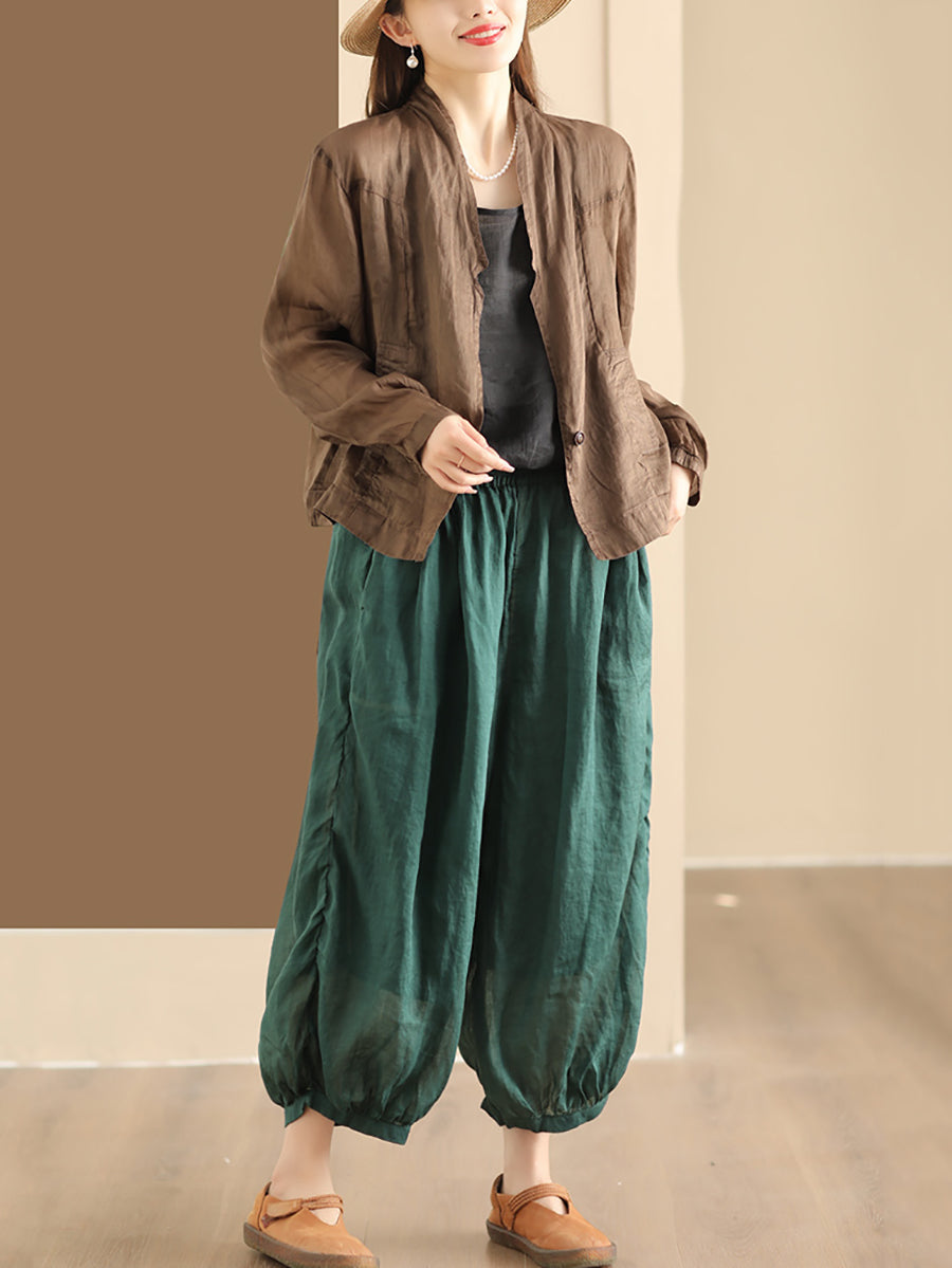 Cardigan fin vintage en ramie pour femme, couleur unie, manteau d'été SC1056