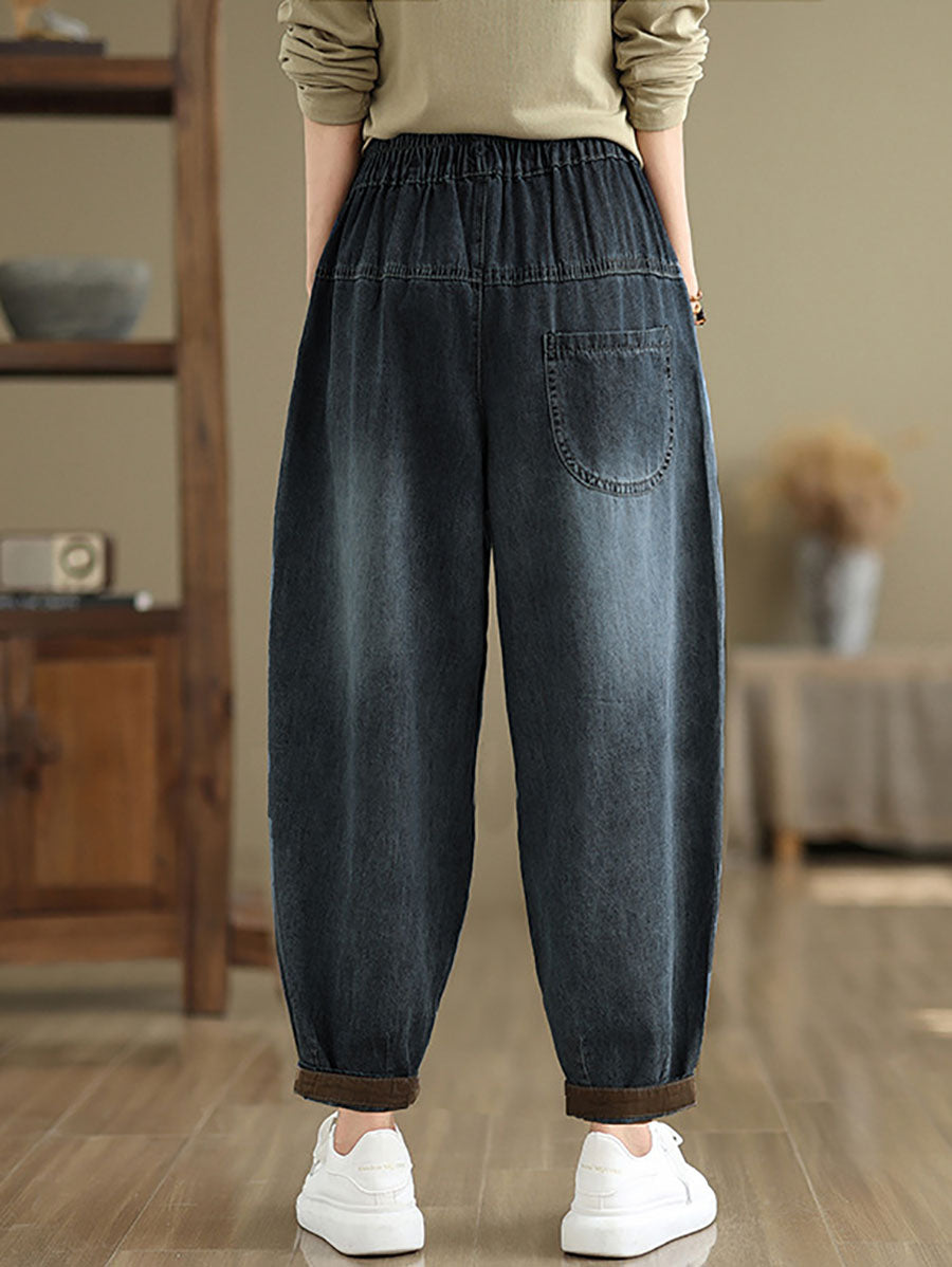 Pantalon sarouel en denim épissé avec patch de chat décontracté pour femme, automne AV1004