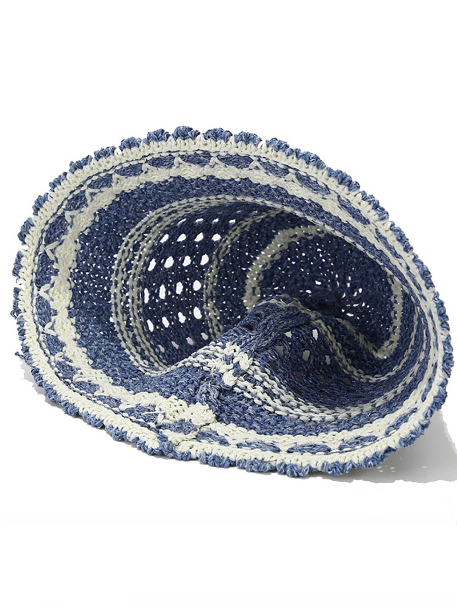 Damen Sommer Artsy Colorblock Weave Sonnenschutzhut CX050