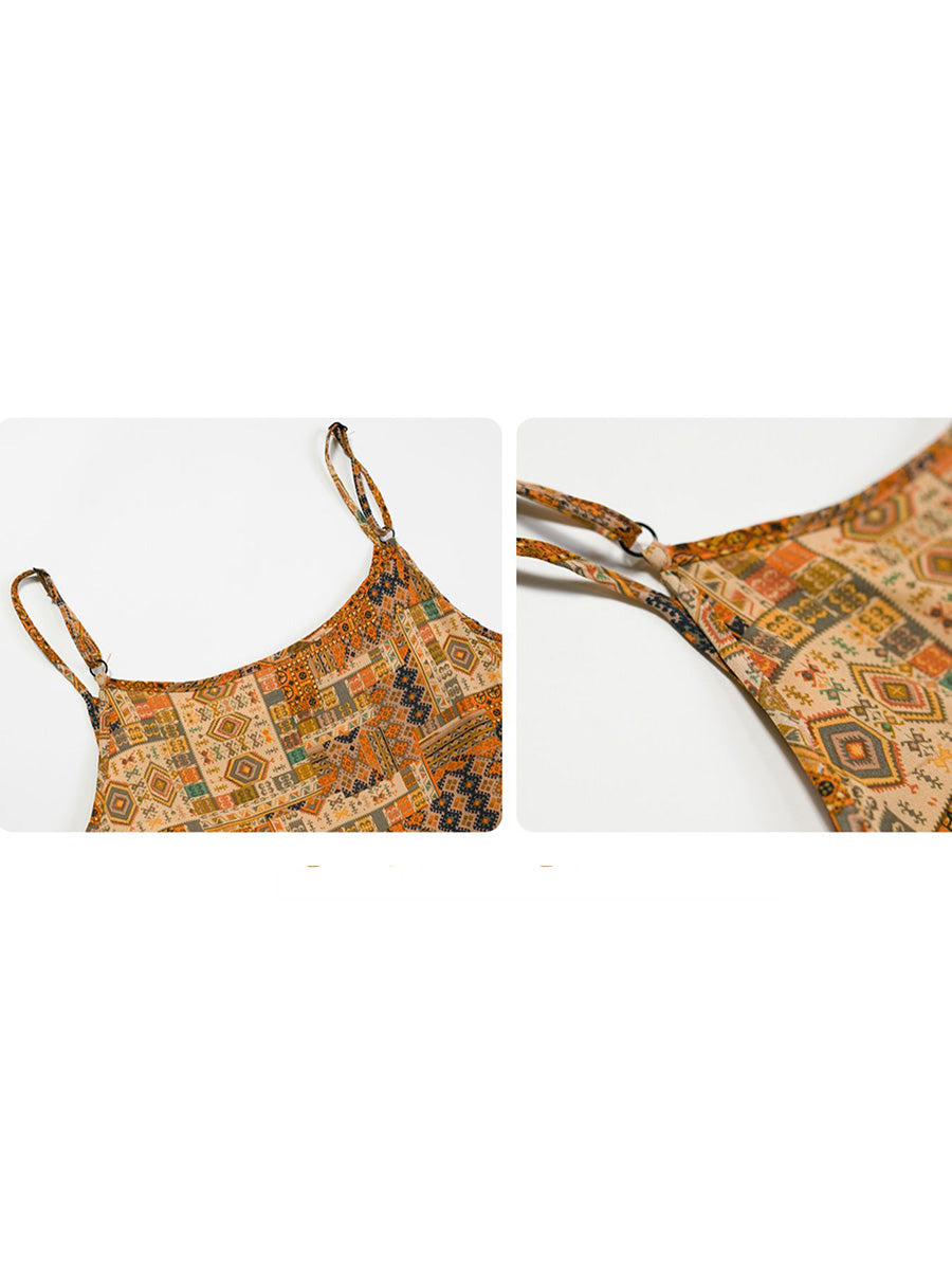 Plus Size Women Summer Vintage Spliced Loose Vest Dress QW1030