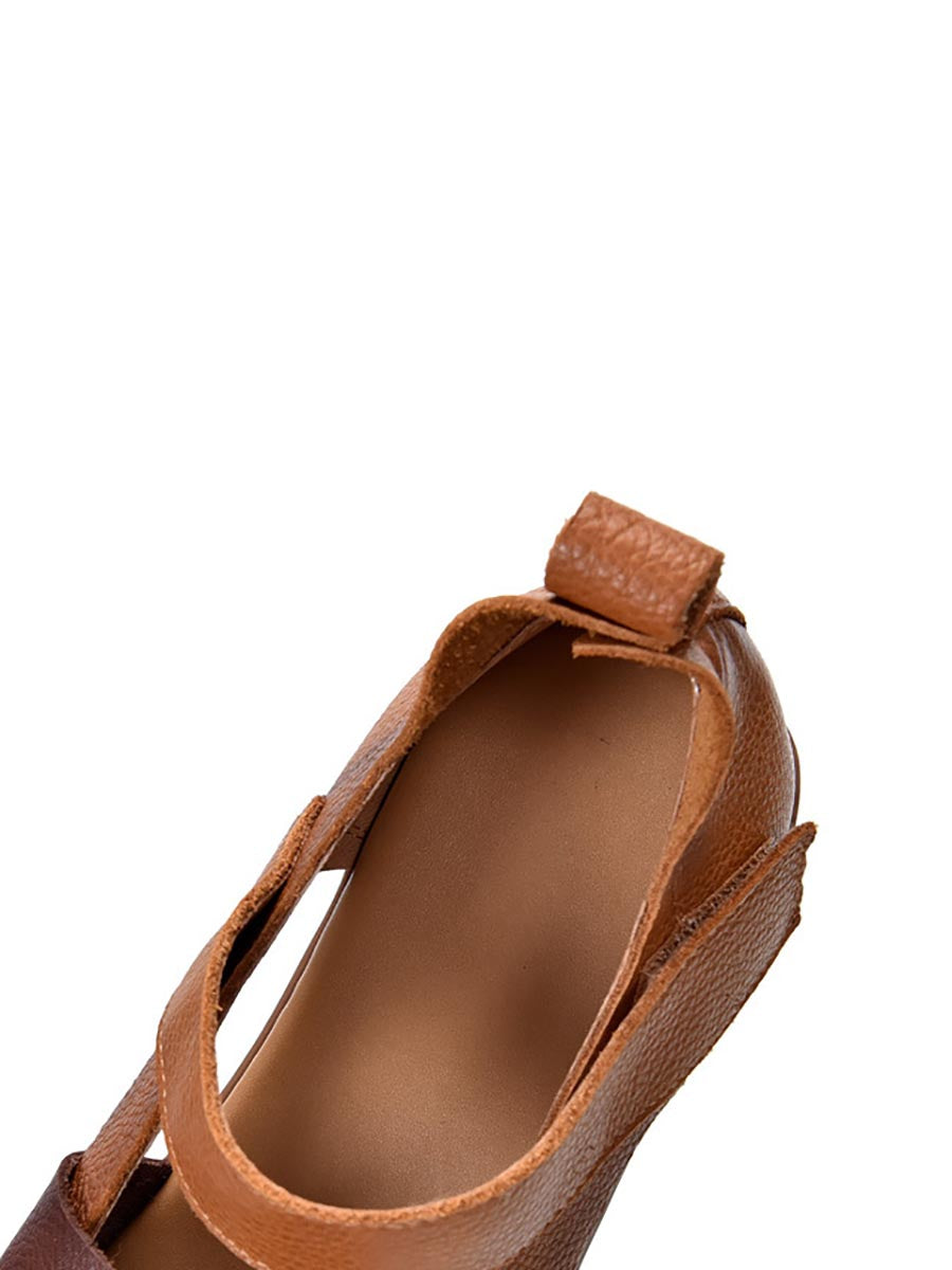 Women Vintage Summer Leather Colorblock Flat Shoes BN1003