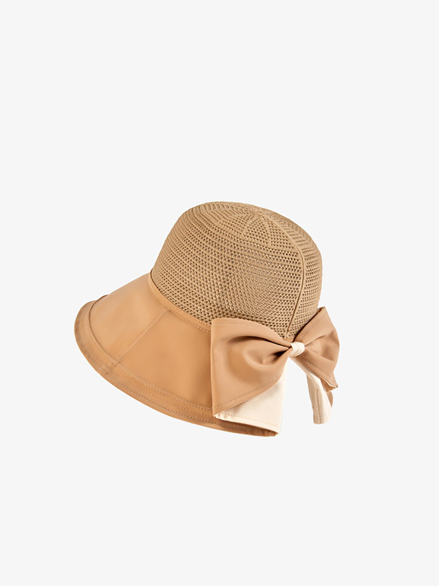 Damen Sommer Artsy Solide Gespleißt Bowknot Sonnenschutz Hut CX001